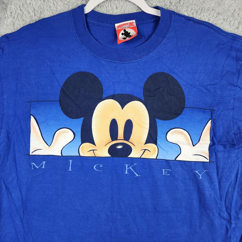 Vintage Mickey Inc Mickey Mouse Shirt Mens Large Blue Graphic Classic 90s USA